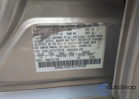 2005 Nissan Altima 2.5 S from USA, damaged, VIN 1N4AL11D75C376418